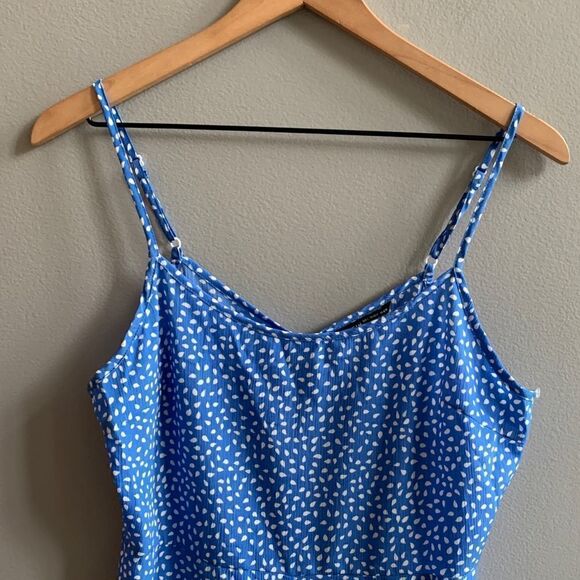 SHEIN Zipper Back Blue and White Polka Dot Allover Print Slip Romper Size Large - Picture 7 of 13